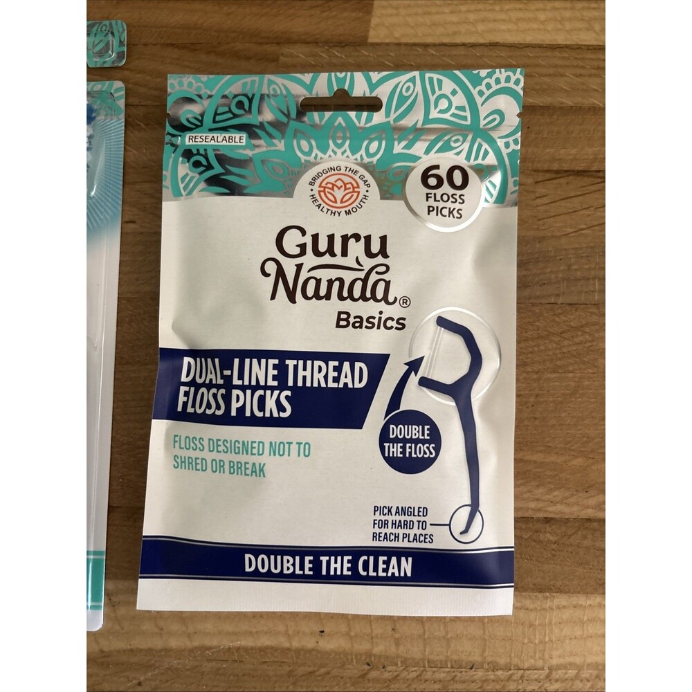 Guru Nanda Set Of 2 Toothbrushes And Dual Lined Thread Floss Picks 60 Floss Pick - Picture 2 of 6
